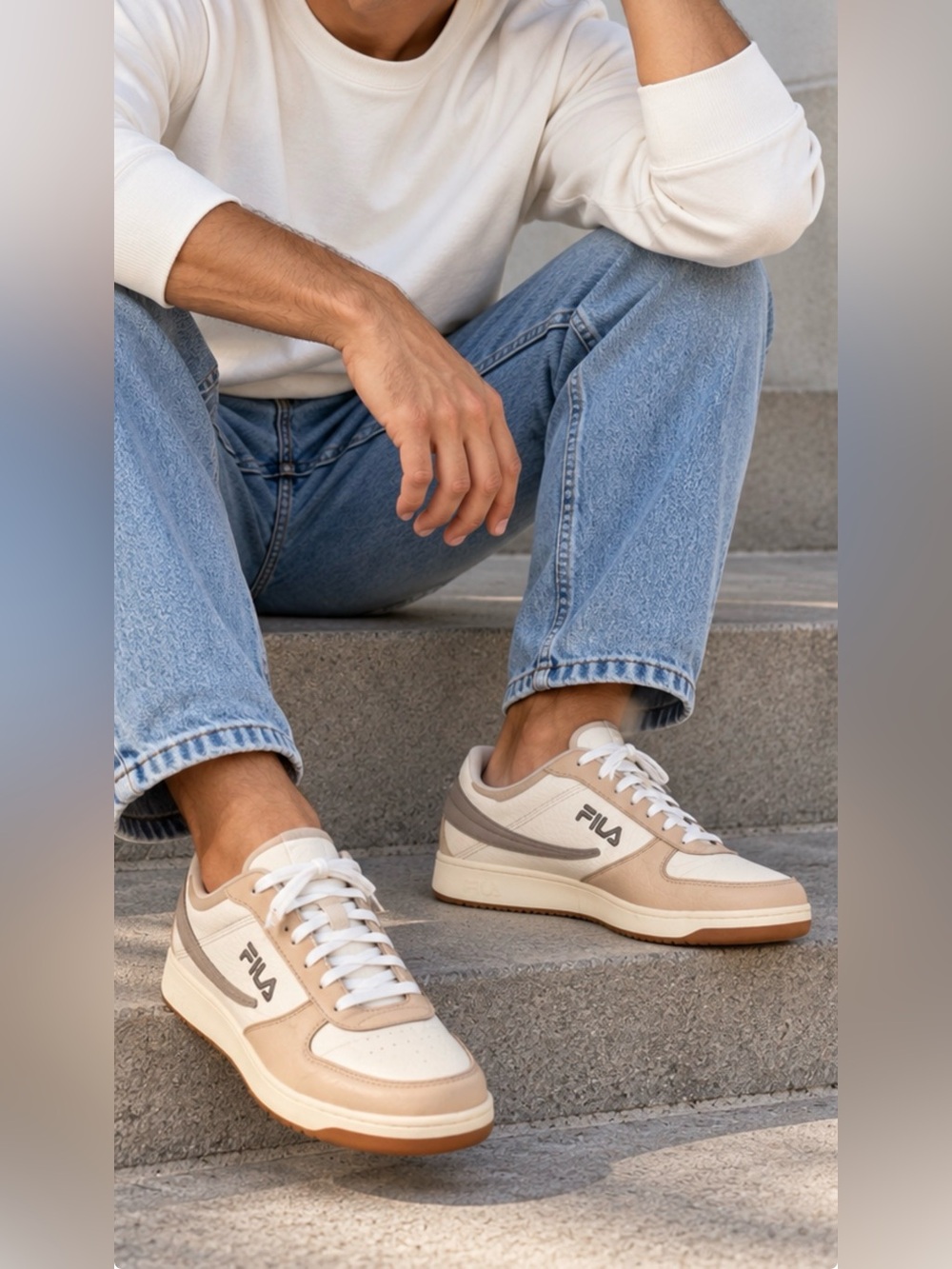FILA  for men  A-Low sneakers in cream, beige & white.